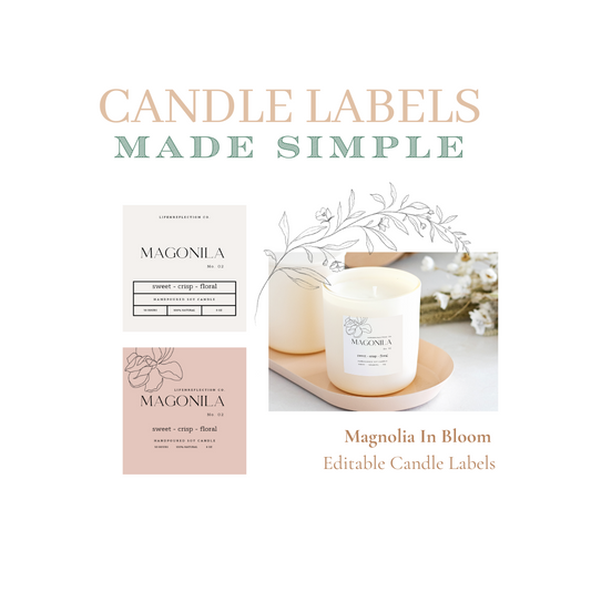 Magnolia In Bloom Editable Candle Label Templates