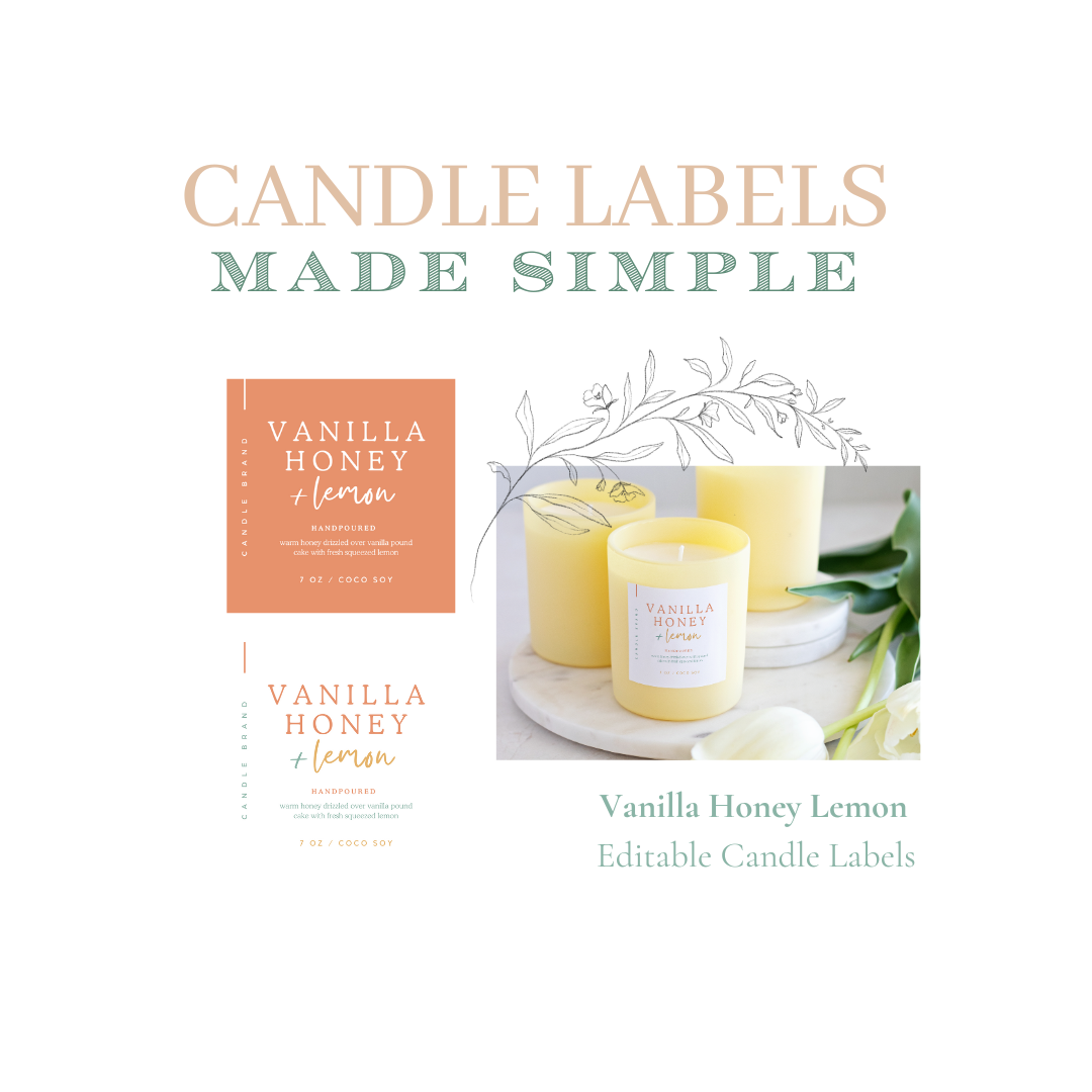 Vanilla Honey Lemon Square Candle Label Templates